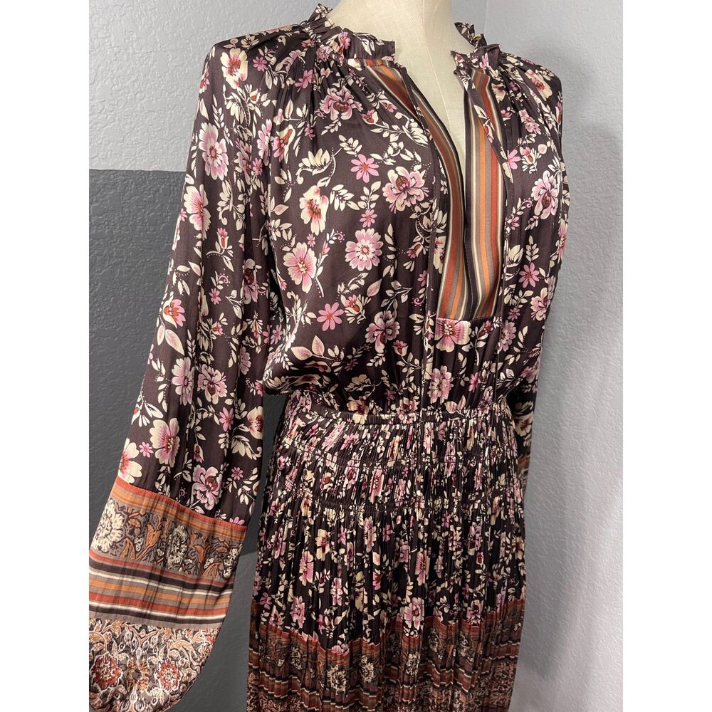Current Air Anthropologie Alyce Floral Pleated Mini Dress S Boho Striped Border